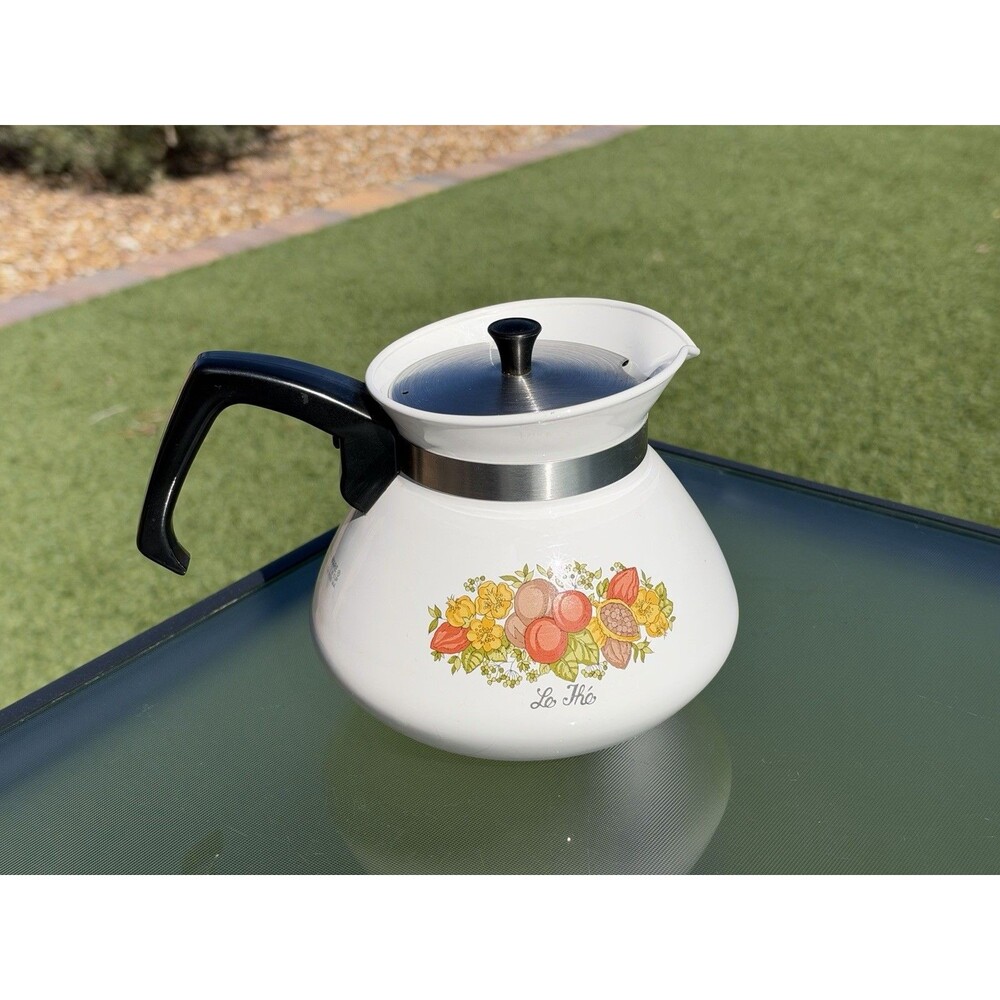 Vintage Corning Ware Teapot P-104 6 Cup ‘Le The’ Spice Of Life Retro Kettle USA